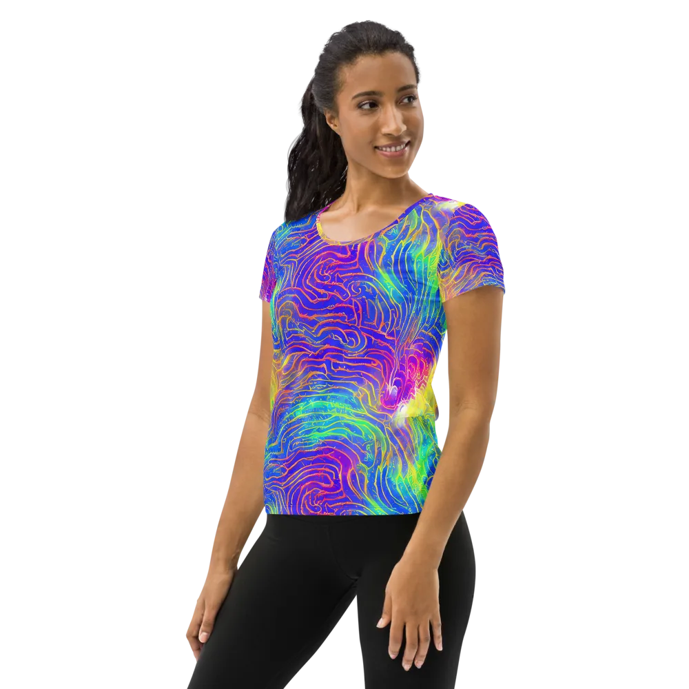 Ultraviolet Waves on Women's Athletic T-Shirt — Left