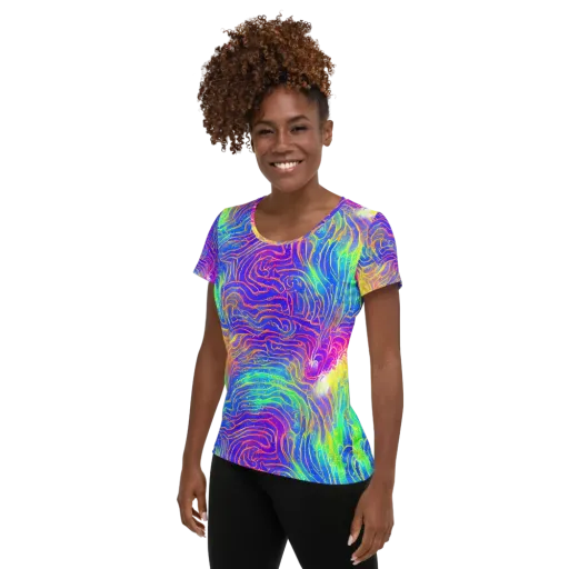 Ultraviolet Waves on a Women's Athletic T-Shirt