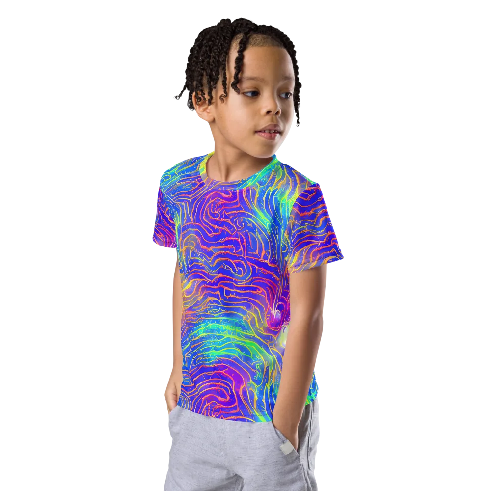 Ultraviolet Waves on Kids Crew Neck T-Shirt — Left Front