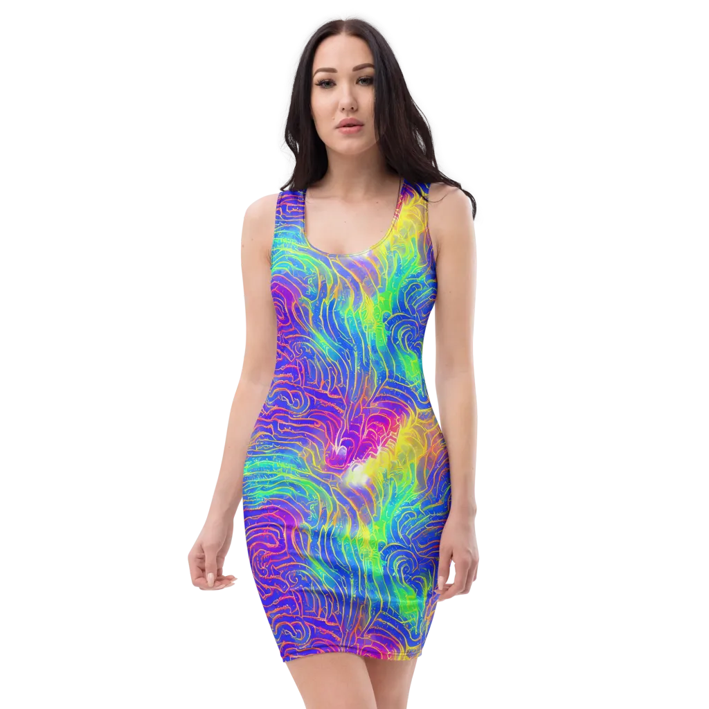 Ultraviolet Waves on Bodycon Dress — Front