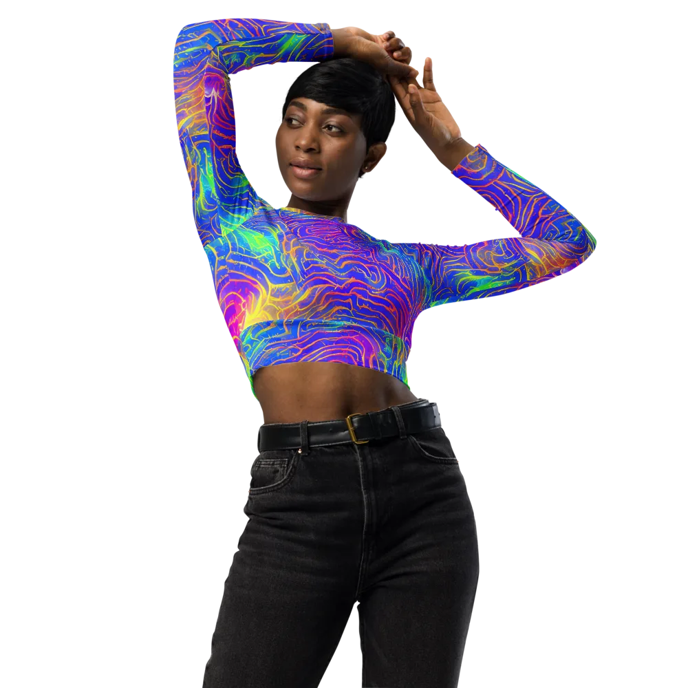 Ultraviolet Waves on Long Sleeve Crop Top — Front