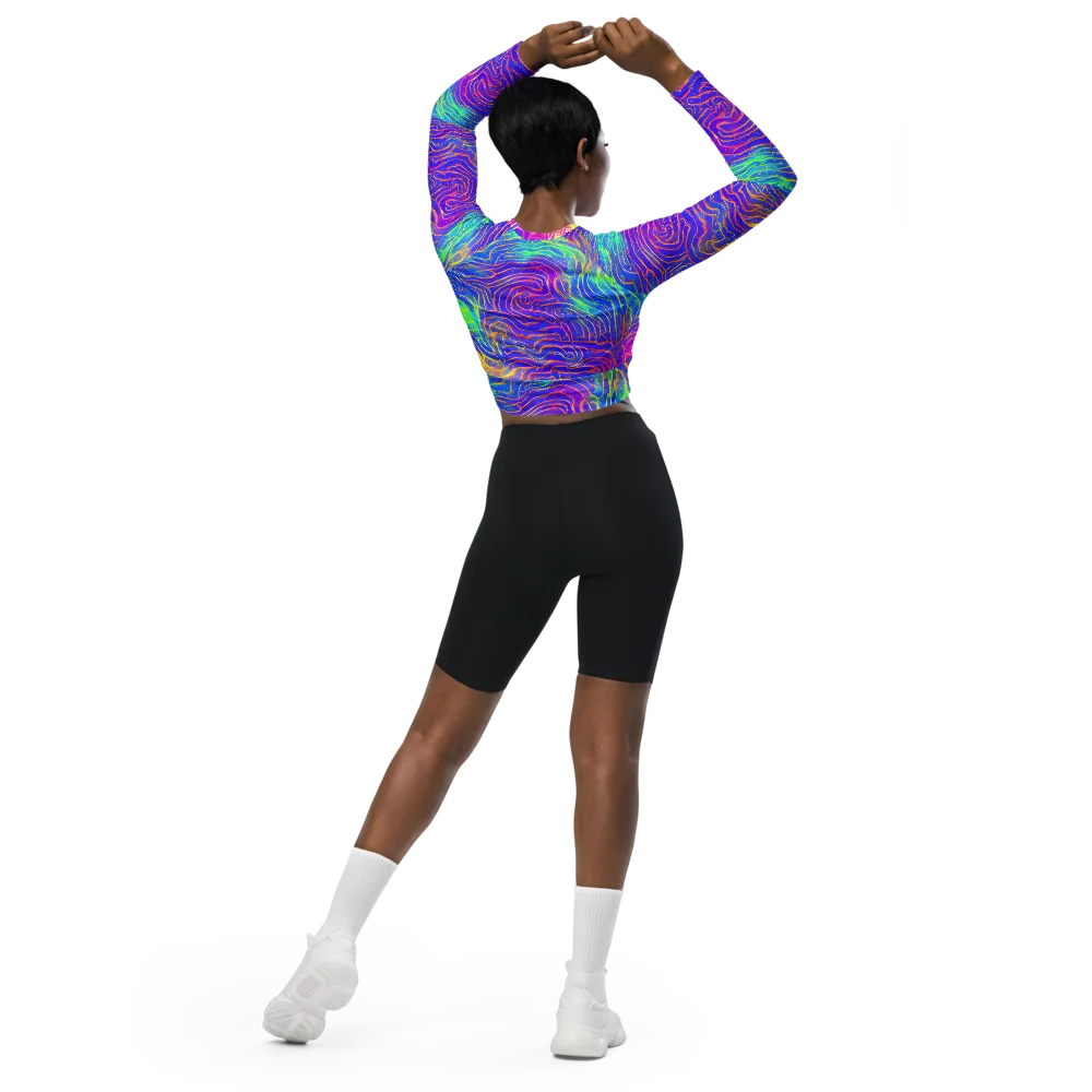 Ultraviolet Waves on Long Sleeve Crop Top — Back