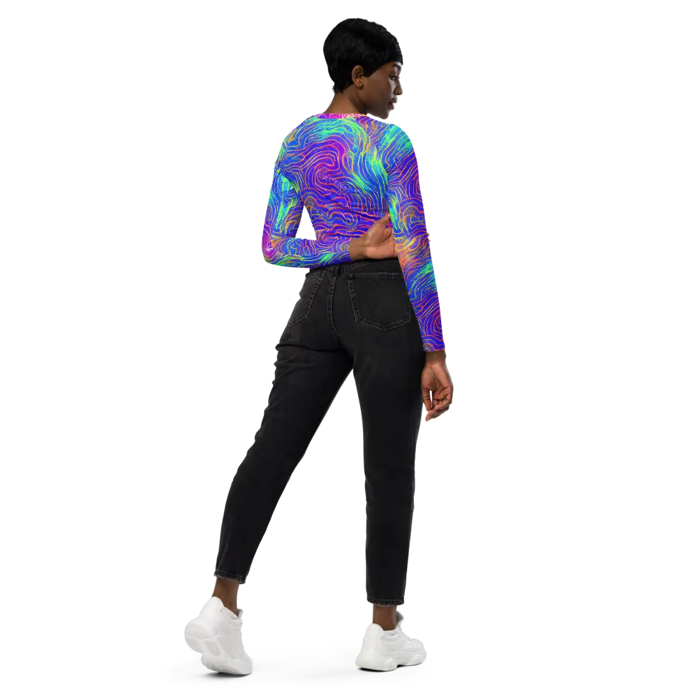 Ultraviolet Waves on Long Sleeve Crop Top — Right Back