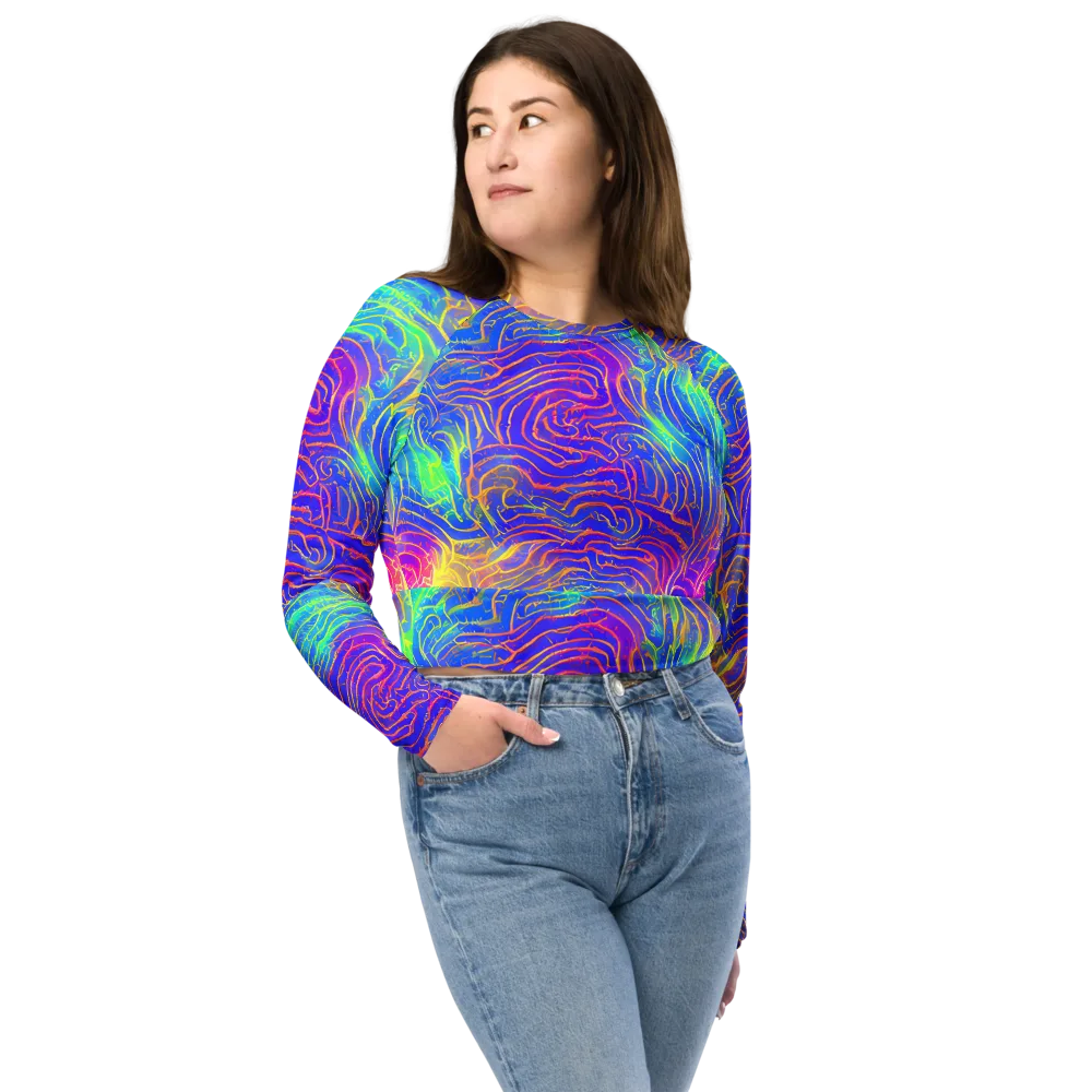 Ultraviolet Waves on Long Sleeve Crop Top — Front