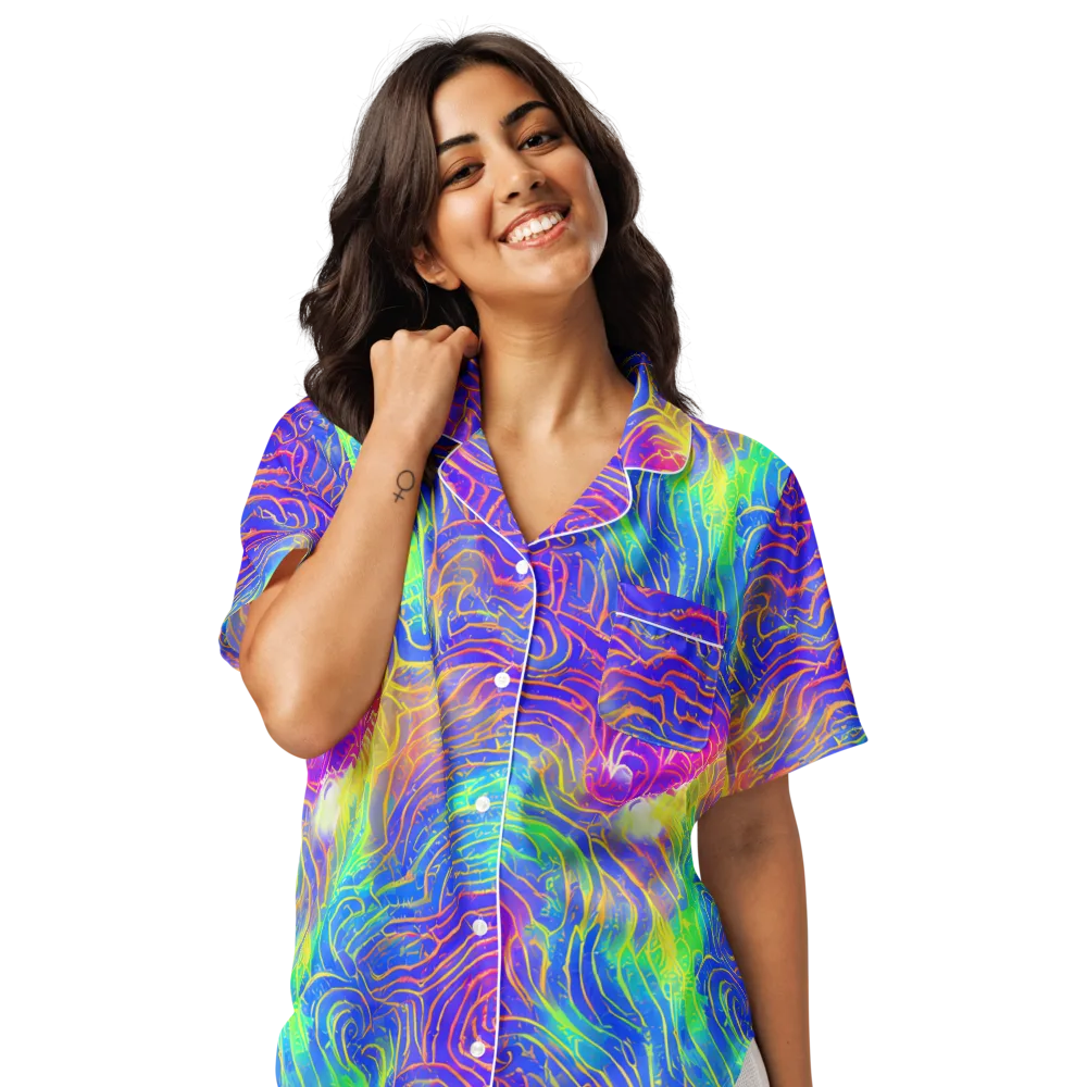 Ultraviolet Waves on Women's Short Sleeve Pajama Top — Front