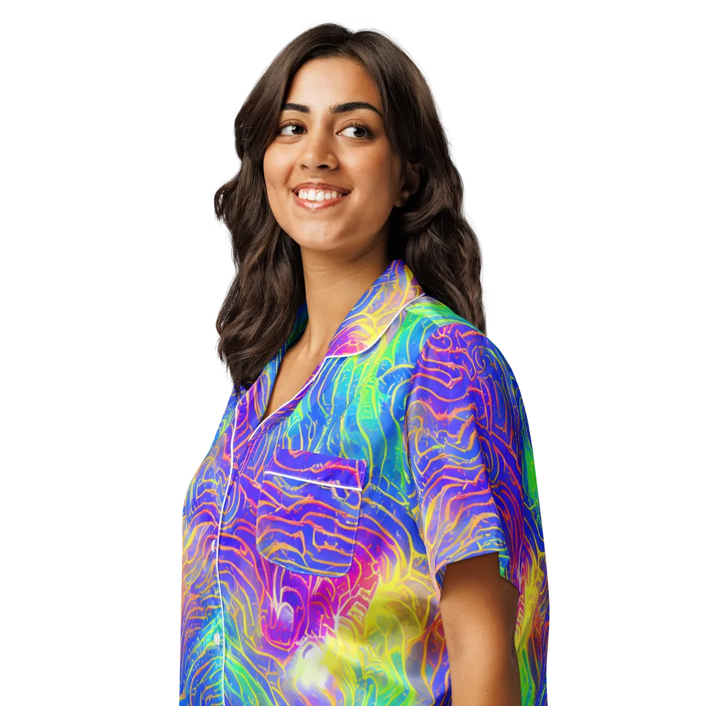 Ultraviolet Waves on Women's Short Sleeve Pajama Top — Left Front