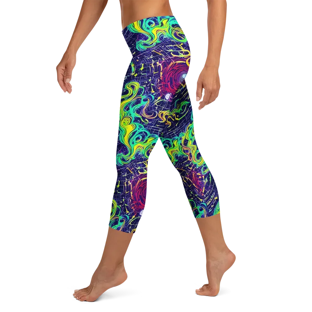 Neon Whirlwind on Capri Leggings — Left