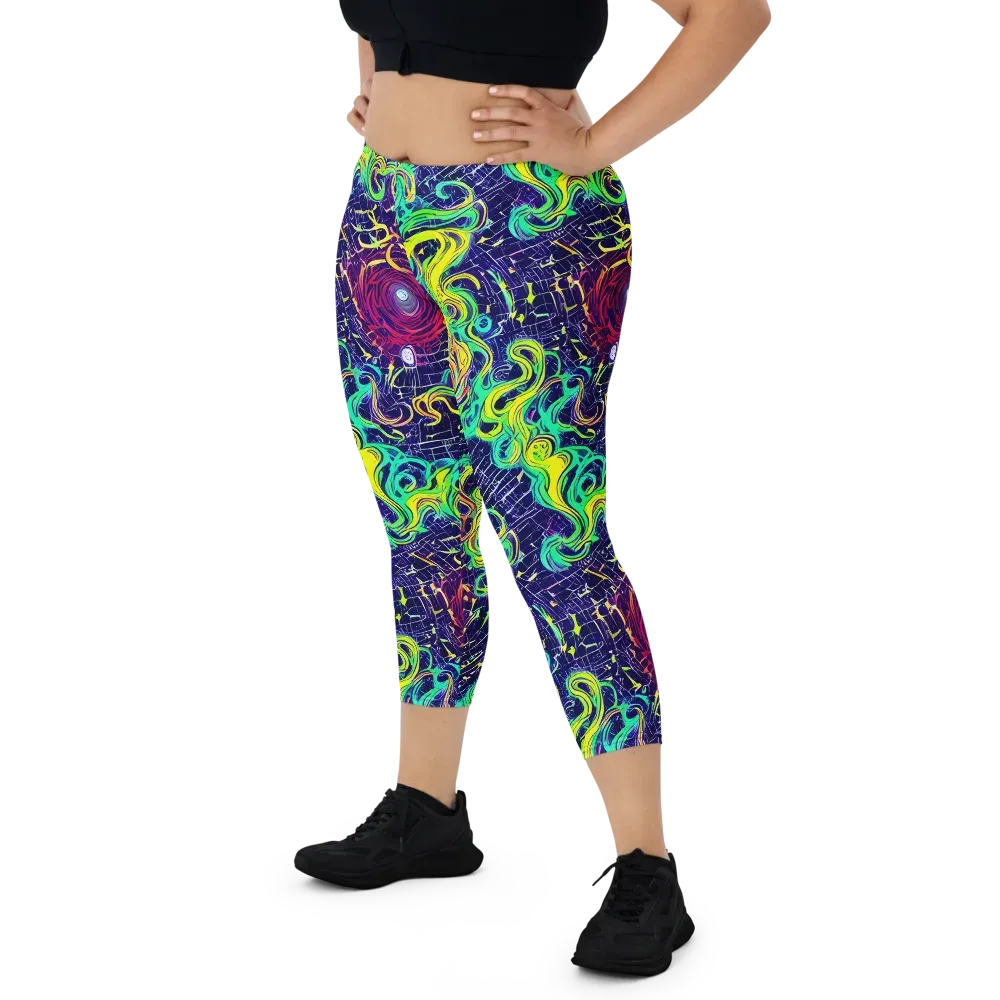 Neon Whirlwind on Capri Leggings — Front