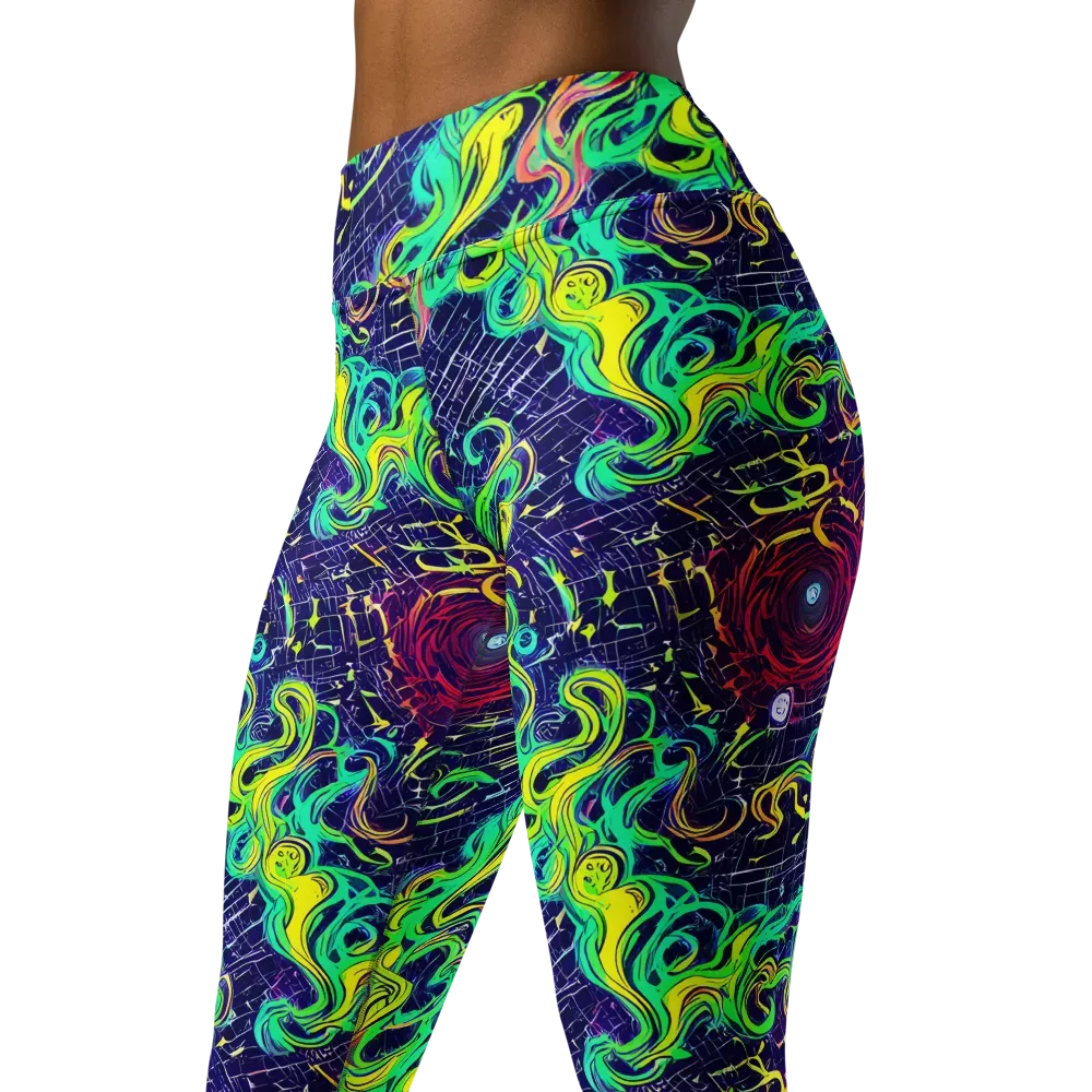 Neon Whirlwind on Yoga Leggings — Left Front