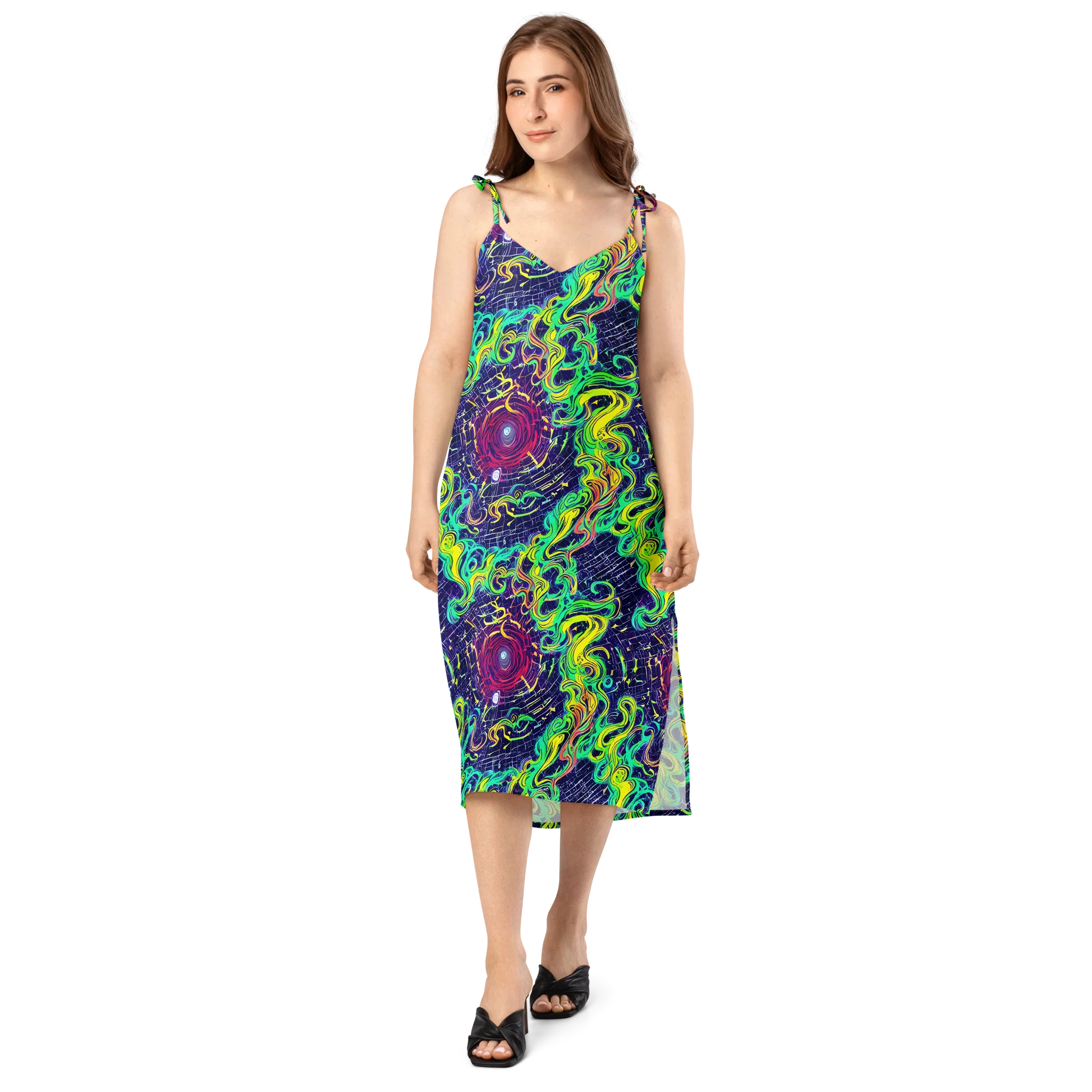 Neon Whirlwind on Slip Dress — Front