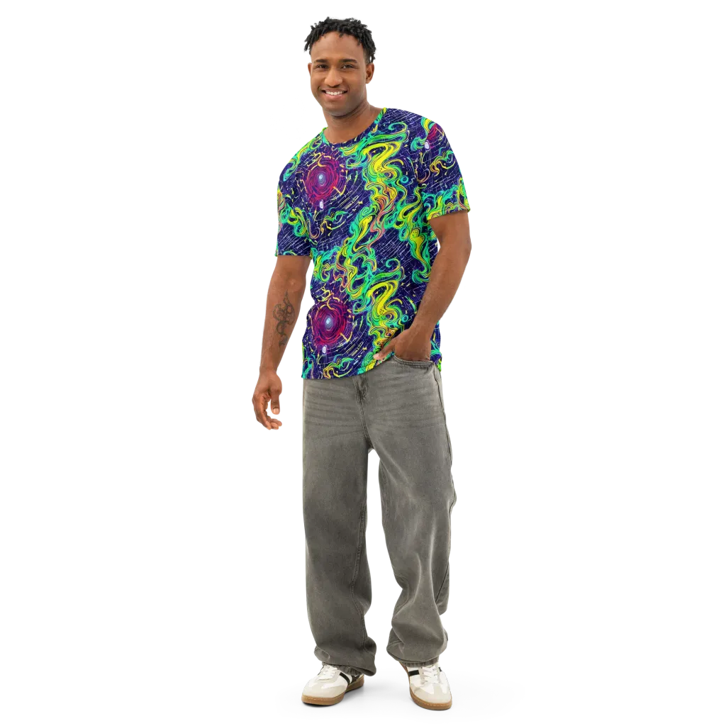 Neon Whirlwind on Men's Cotton Crew Neck T-Shirt — Front