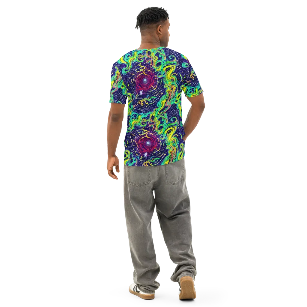 Neon Whirlwind on Men's Cotton Crew Neck T-Shirt — Back