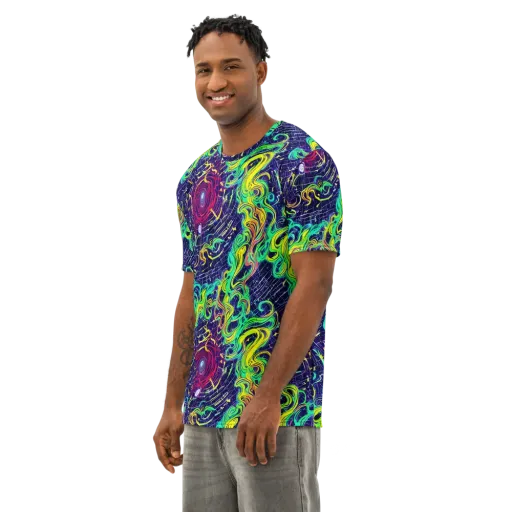 Neon Whirlwind on a Men's Cotton Crew Neck T-Shirt