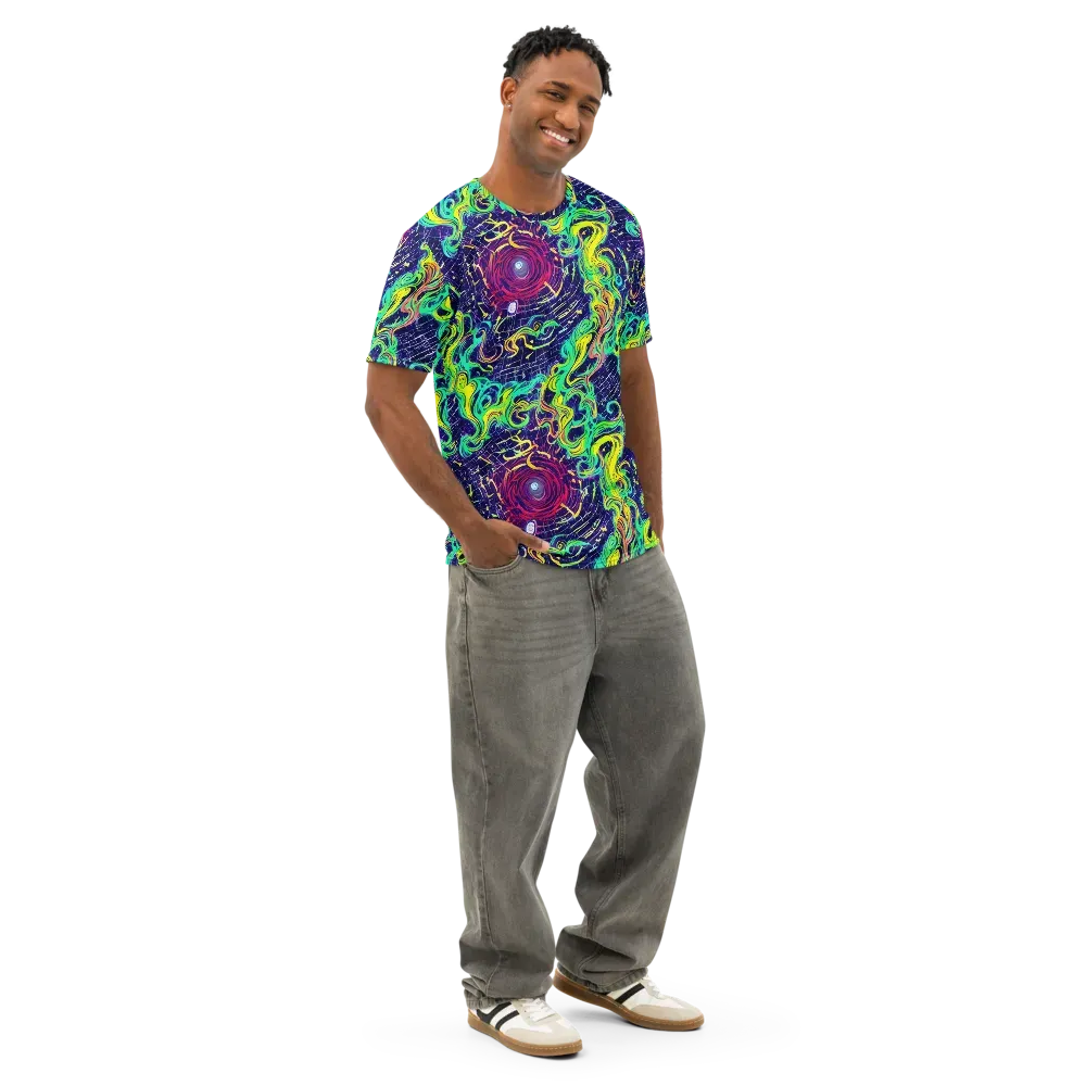 Neon Whirlwind on Men's Cotton Crew Neck T-Shirt — Right Front