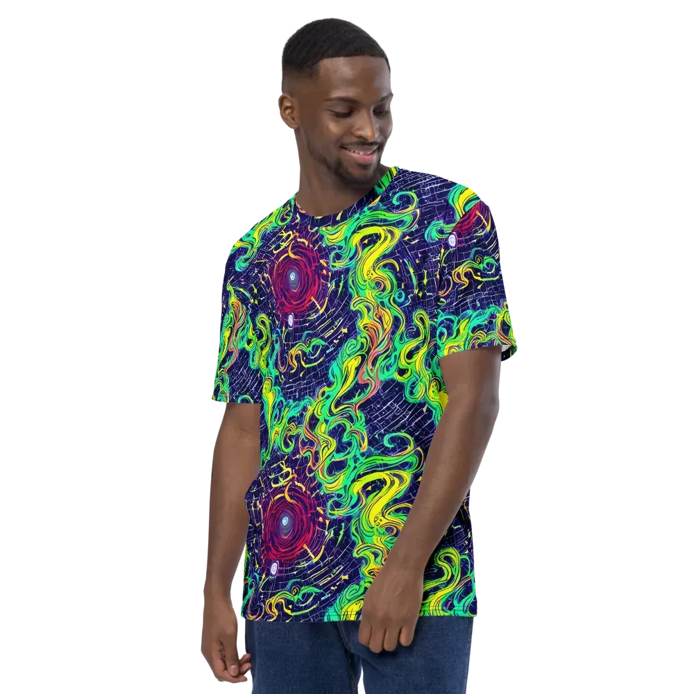 Neon Whirlwind on Men's Crew Neck T-Shirt — Left