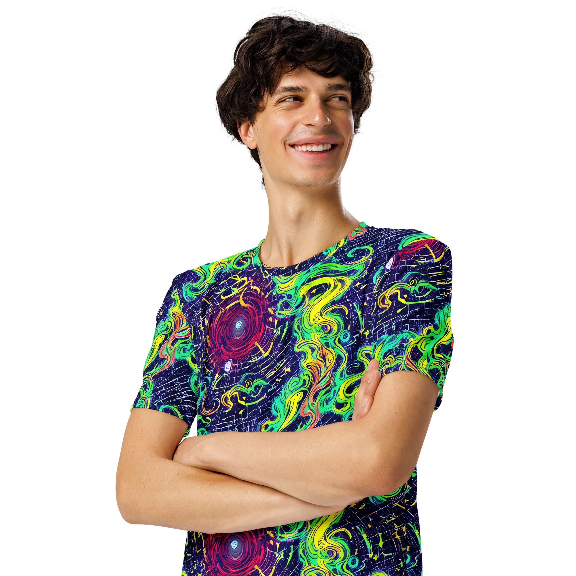 Neon Whirlwind on Men's Crew Neck T-Shirt — Left Front