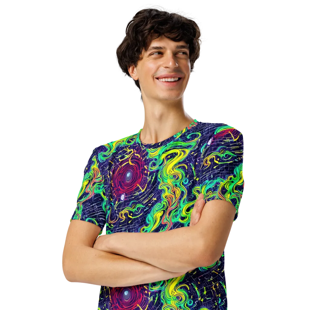 Neon Whirlwind on Men's Crew Neck T-Shirt — Left Front