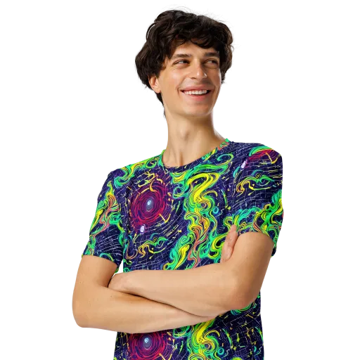 Neon Whirlwind on a Men's Crew Neck T-Shirt