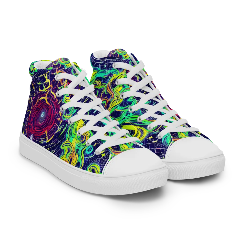 Neon Whirlwind on Men's High Top Canvas Shoes — Right Front