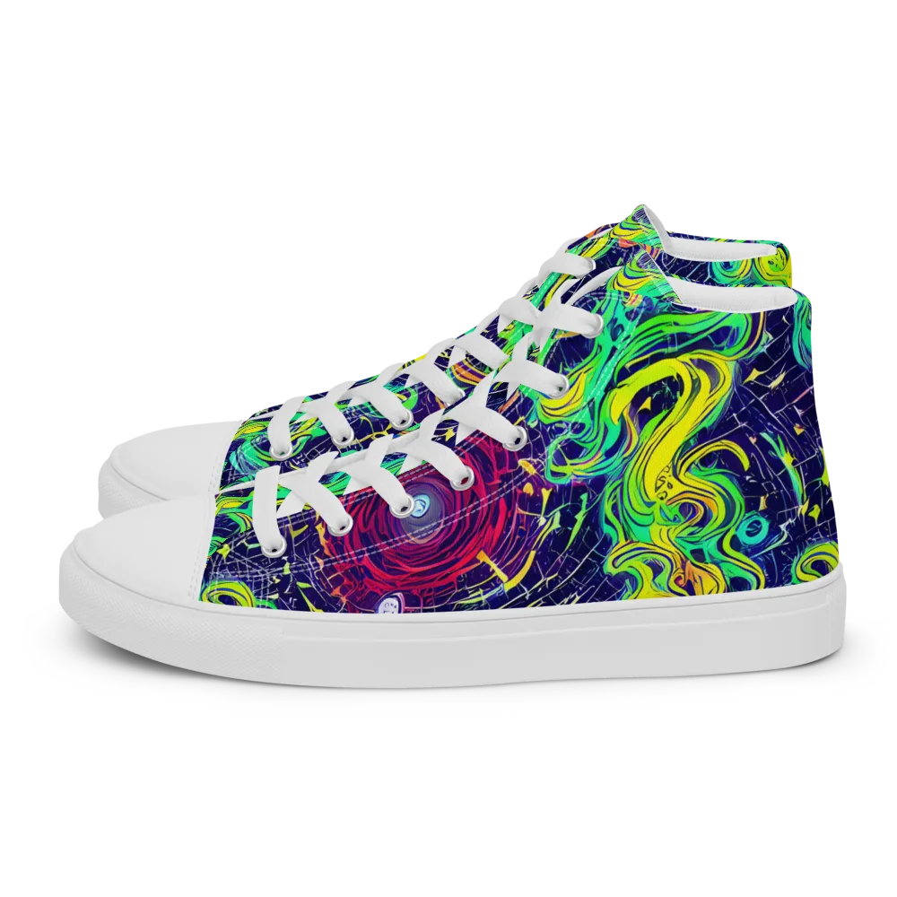 Neon Whirlwind on Men's High Top Canvas Shoes — Left