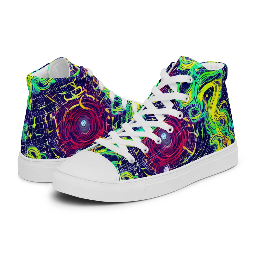 Neon Whirlwind on Men's High Top Canvas Shoes — Left
