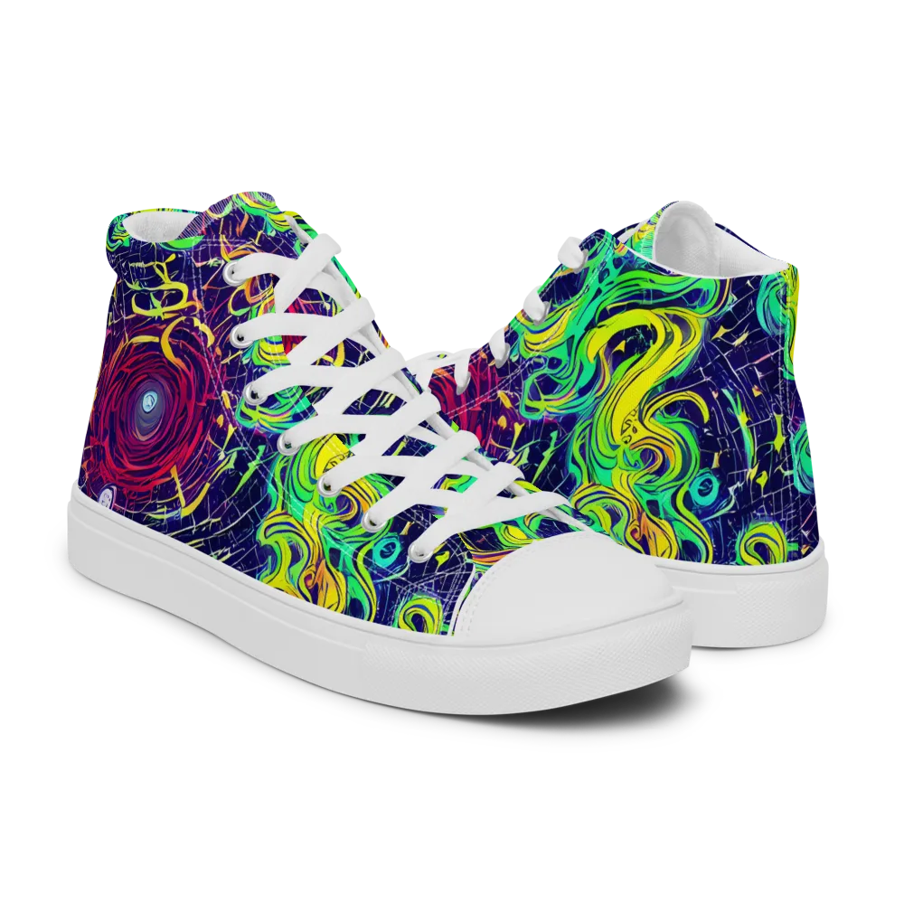 Neon Whirlwind on Men's High Top Canvas Shoes — Right
