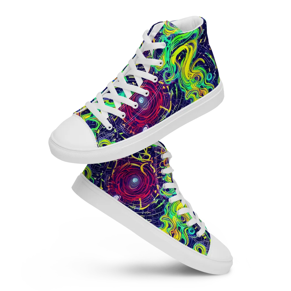 Neon Whirlwind on Men's High Top Canvas Shoes — Front