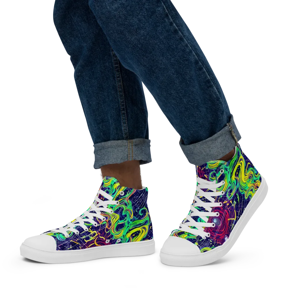 Neon Whirlwind on Men's High Top Canvas Shoes — Left