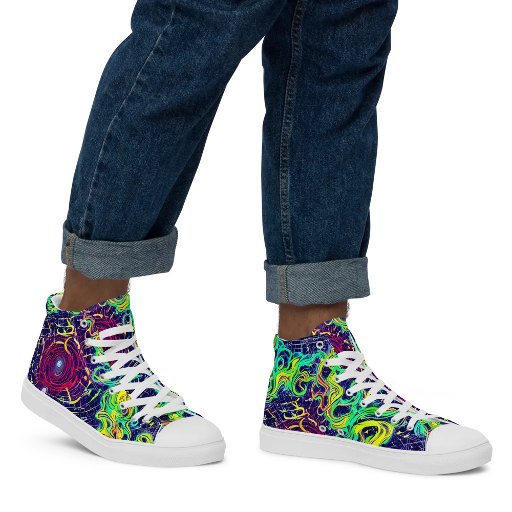 Neon Whirlwind on Men's High Top Canvas Shoes — Right