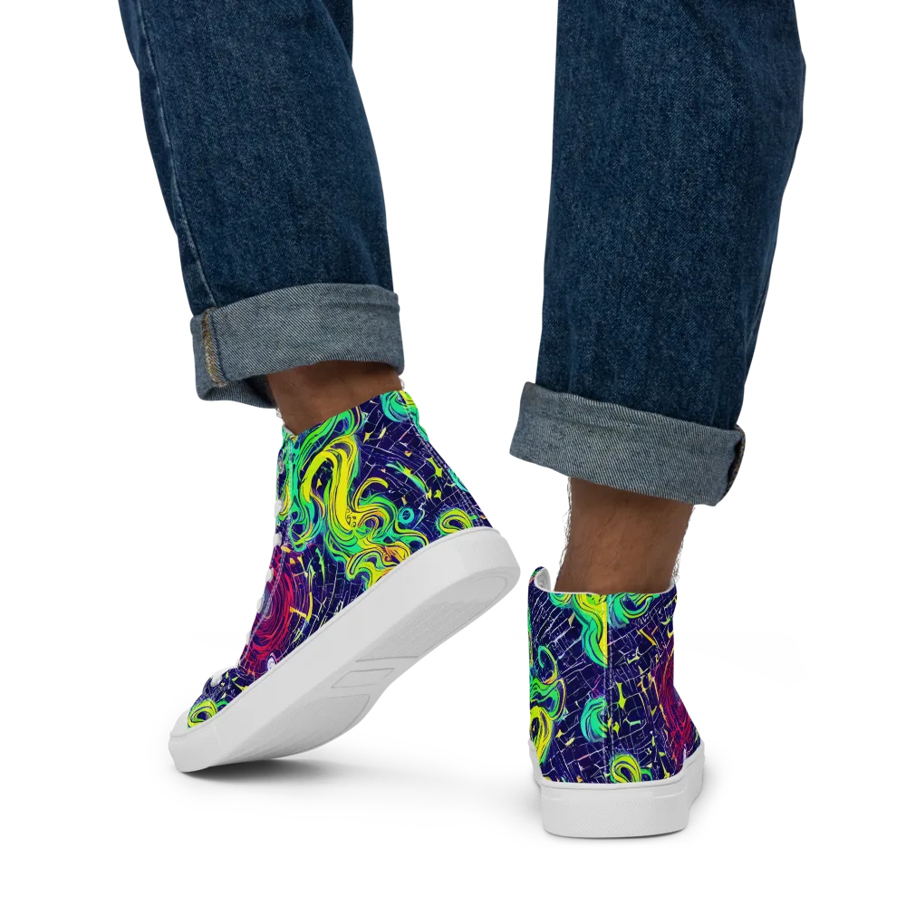 Neon Whirlwind on Men's High Top Canvas Shoes — Back
