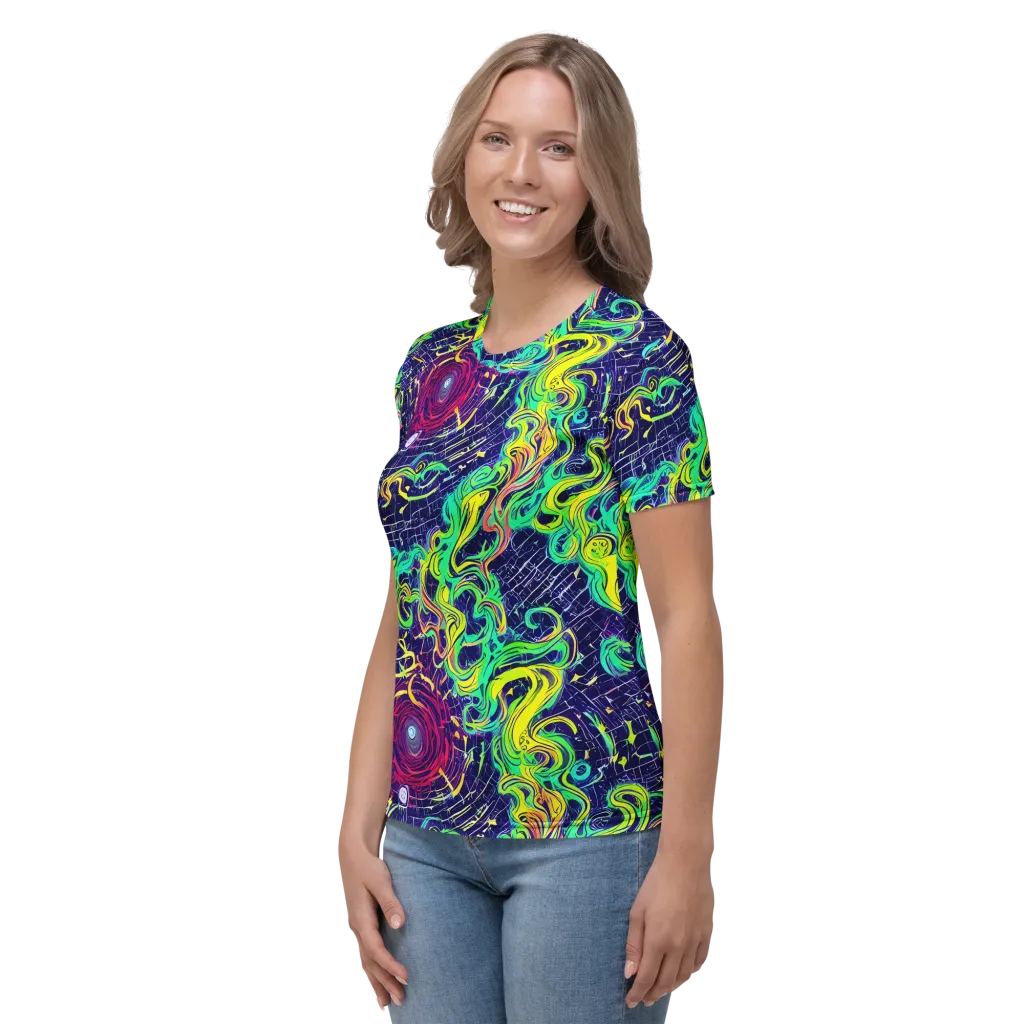 Neon Whirlwind on Women's Crew Neck T-Shirt — Left