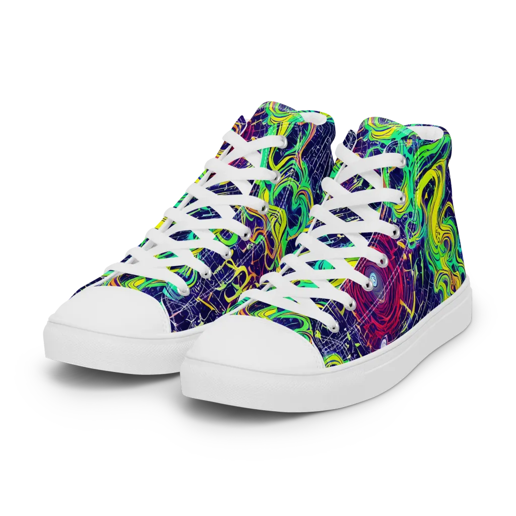 Neon Whirlwind on Women's High Top Canvas Shoes — Left Front
