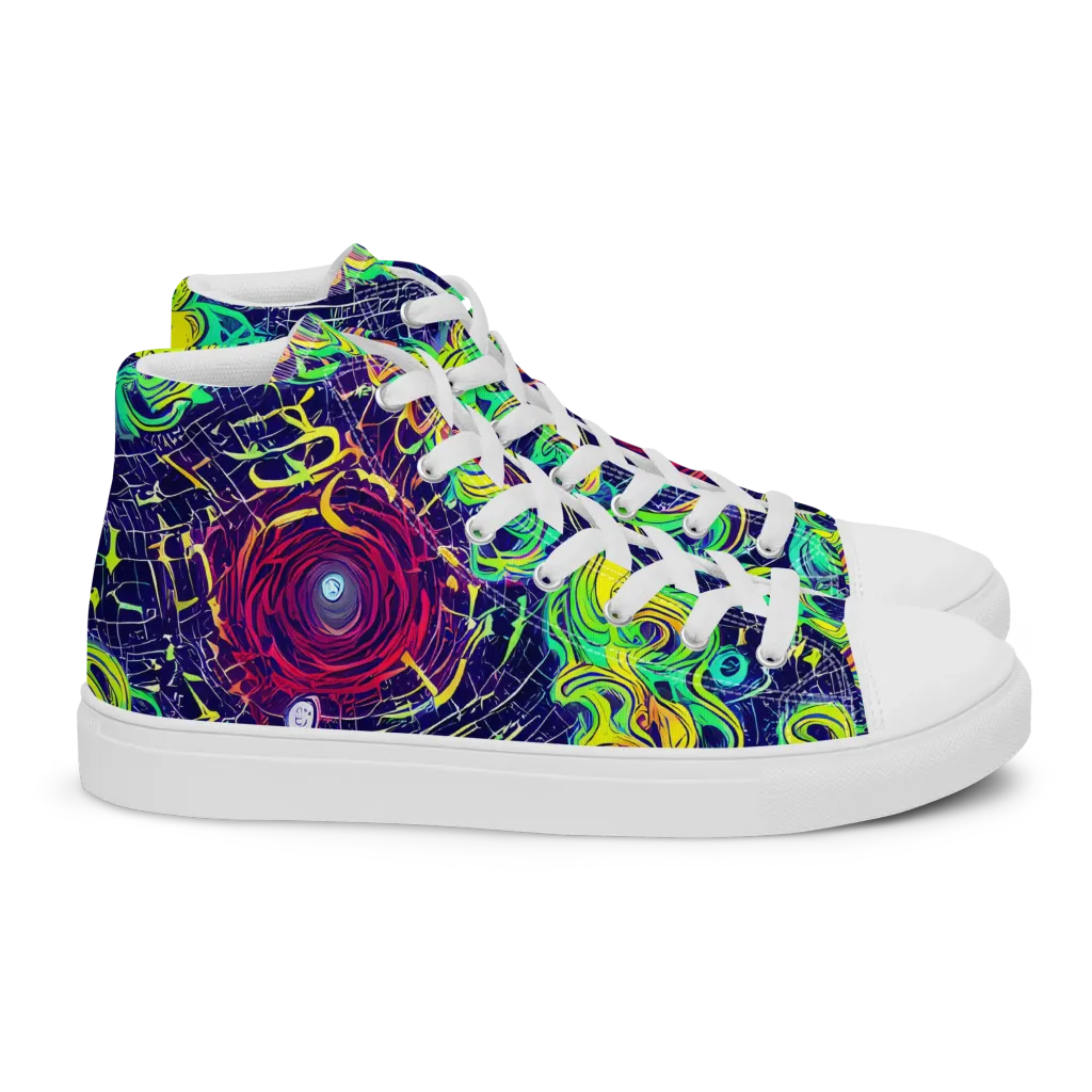 Neon Whirlwind on Women's High Top Canvas Shoes — Right