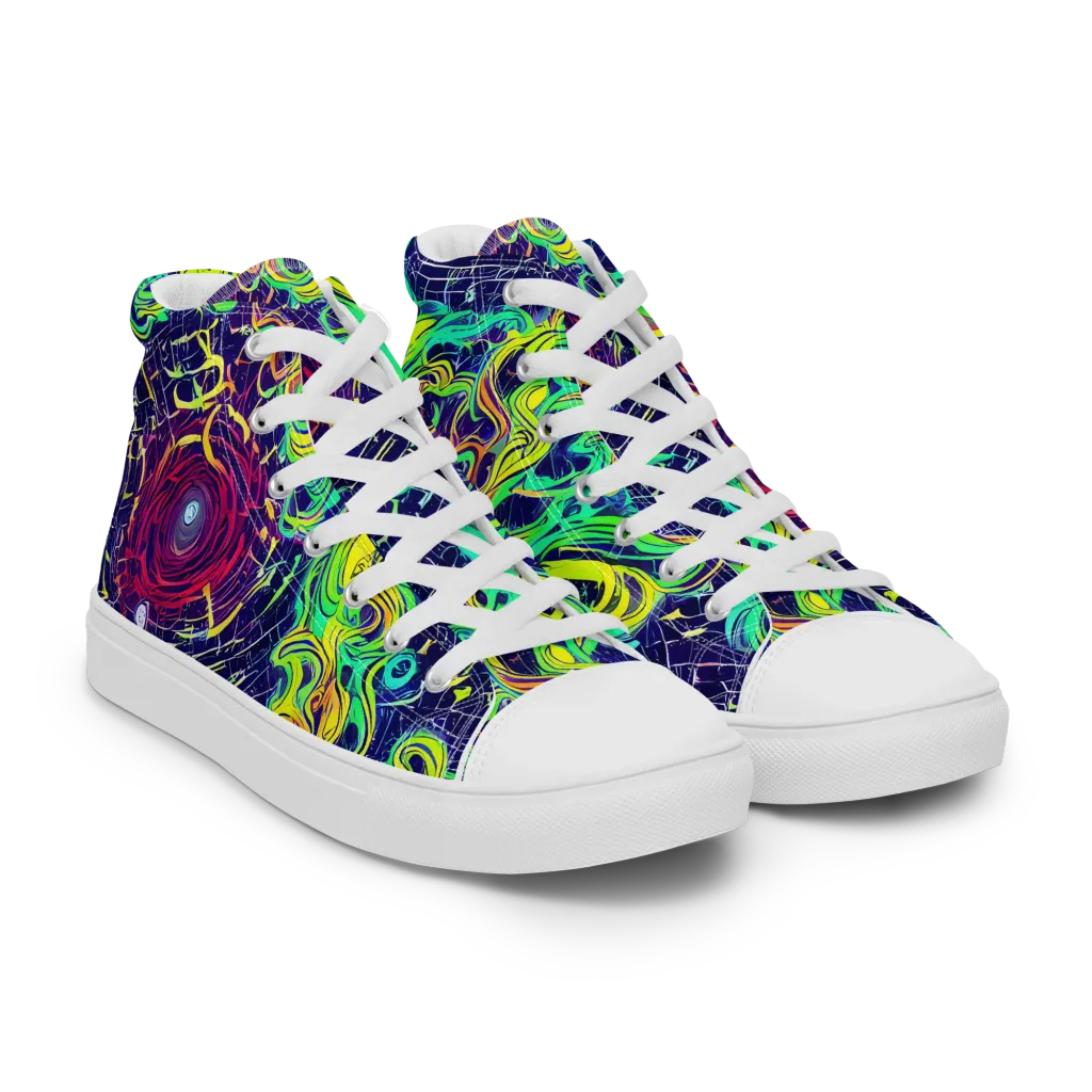Neon Whirlwind on Women's High Top Canvas Shoes — Right Front