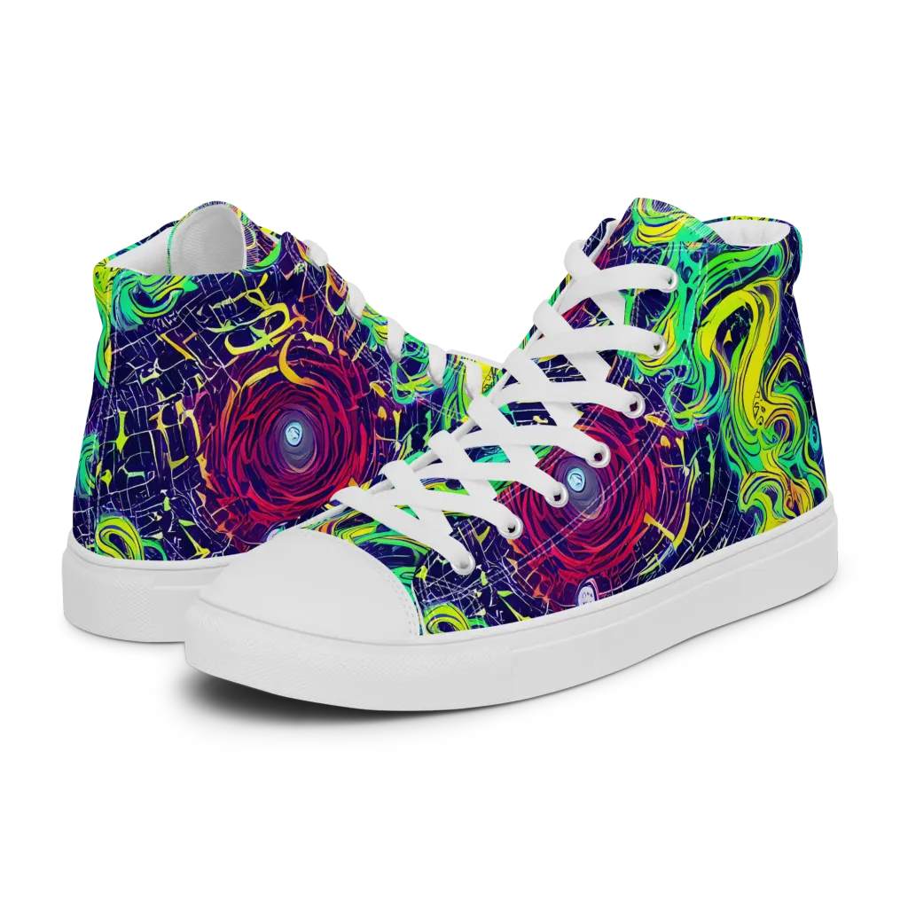 Neon Whirlwind on Women's High Top Canvas Shoes — Left