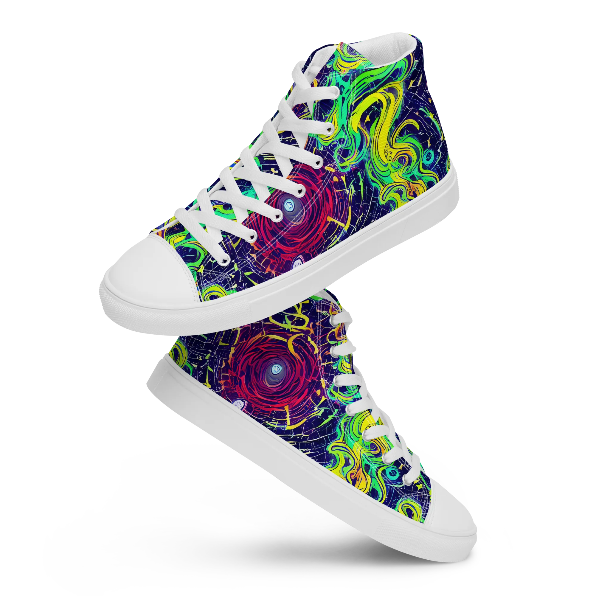 Neon Whirlwind on Women's High Top Canvas Shoes — Front
