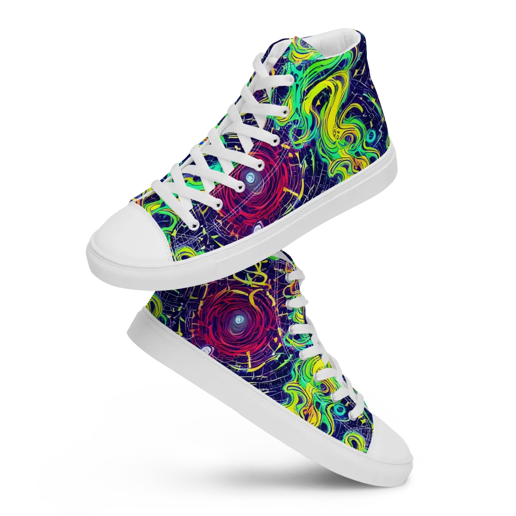 Neon Whirlwind on Women's High Top Canvas Shoes — Front
