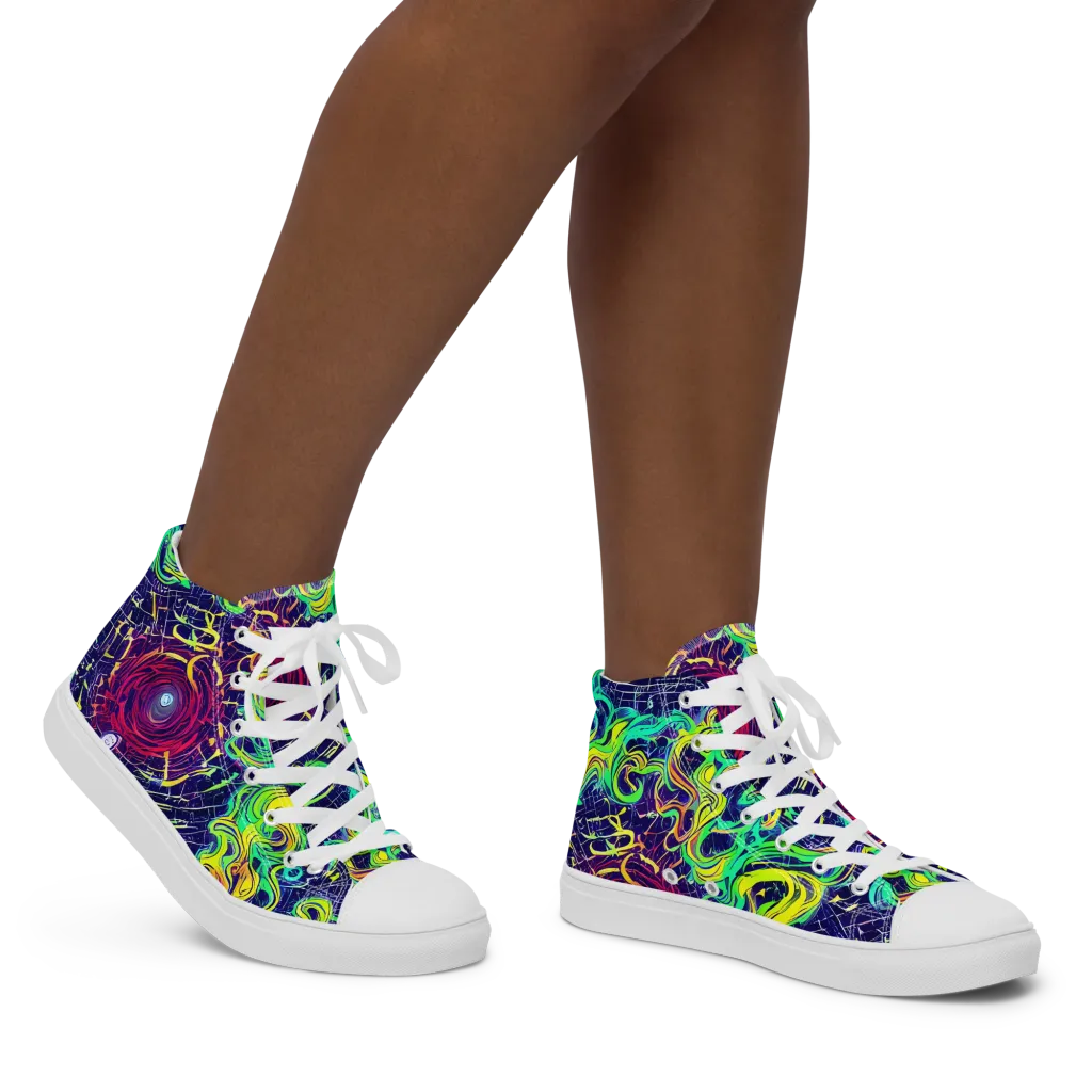 Neon Whirlwind on Women's High Top Canvas Shoes — Right