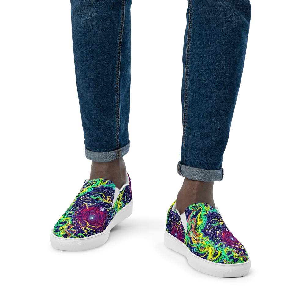 Neon Whirlwind on Men's Slip-On Canvas Shoes — Front