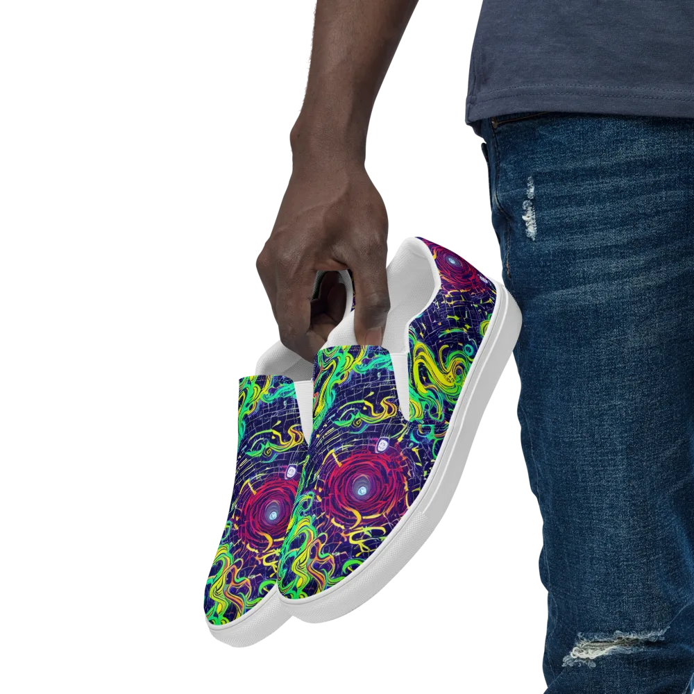 Neon Whirlwind on Men's Slip-On Canvas Shoes — Left Front