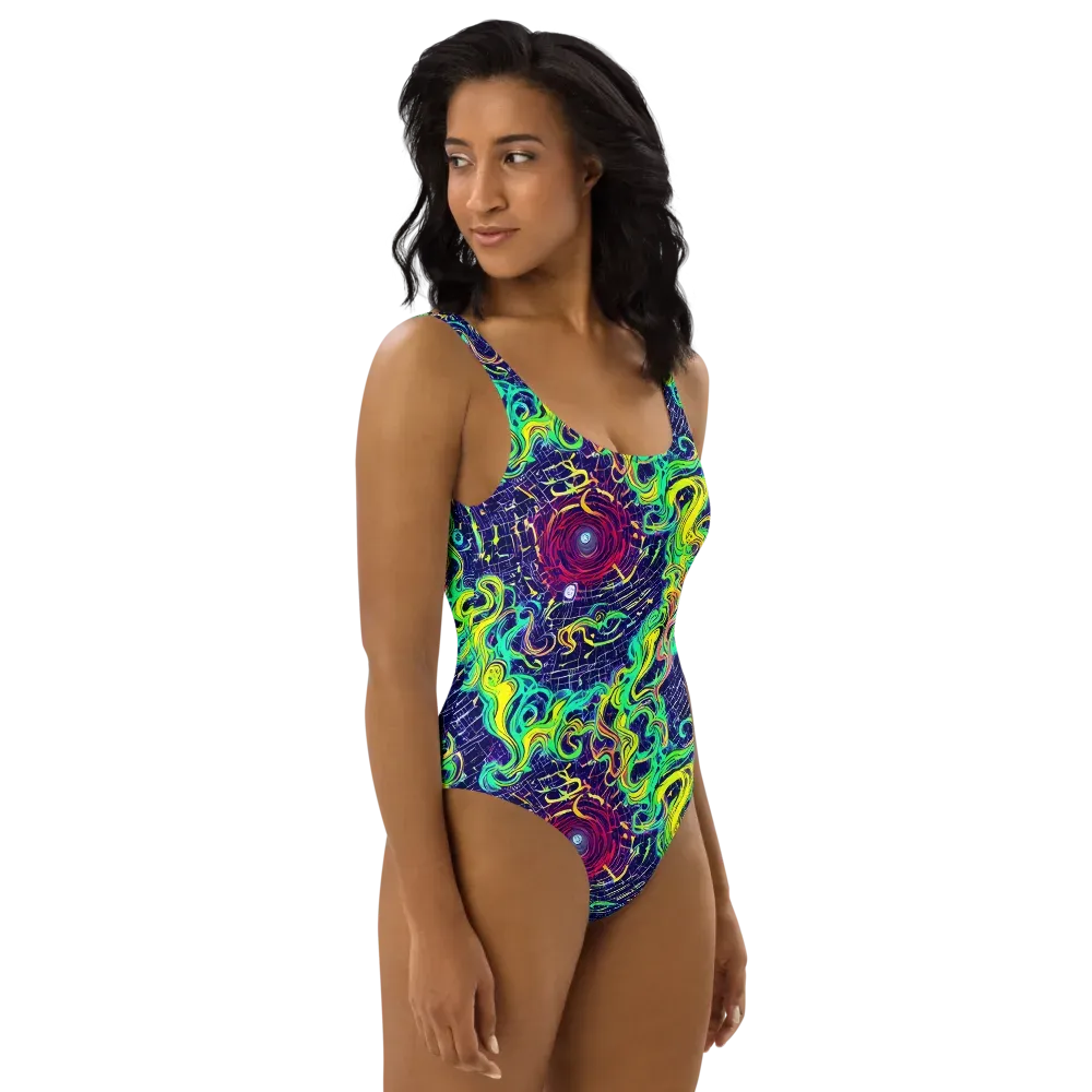 Neon Whirlwind on One-Piece Swimsuit — Right
