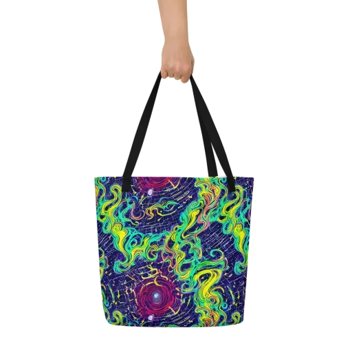 Neon Whirlwind on a Large Tote Bag W/ Pocket