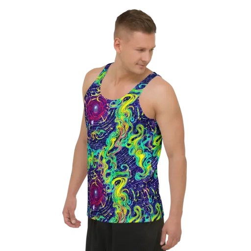 Neon Whirlwind on a Men's Tank Top