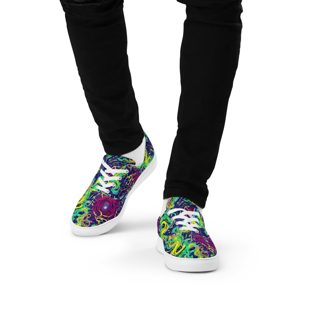 Neon Whirlwind on Men's Lace-Up Canvas Shoes — Front