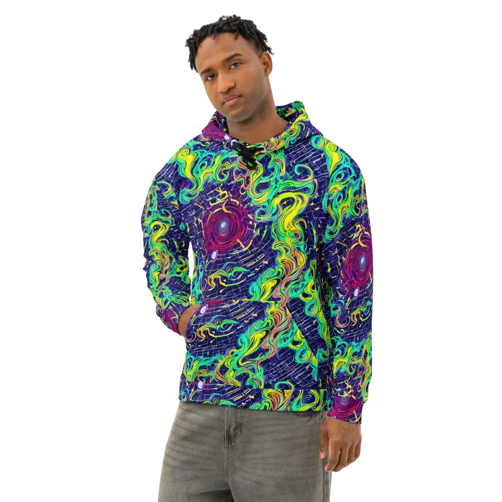 Neon Whirlwind on Cotton Hoodie — Left Front
