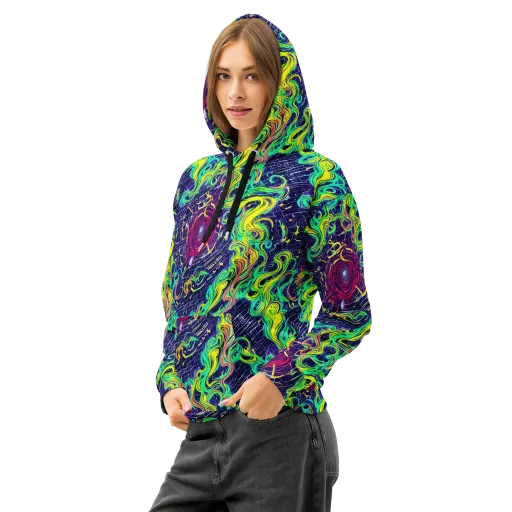 Neon Whirlwind on a Cotton Hoodie