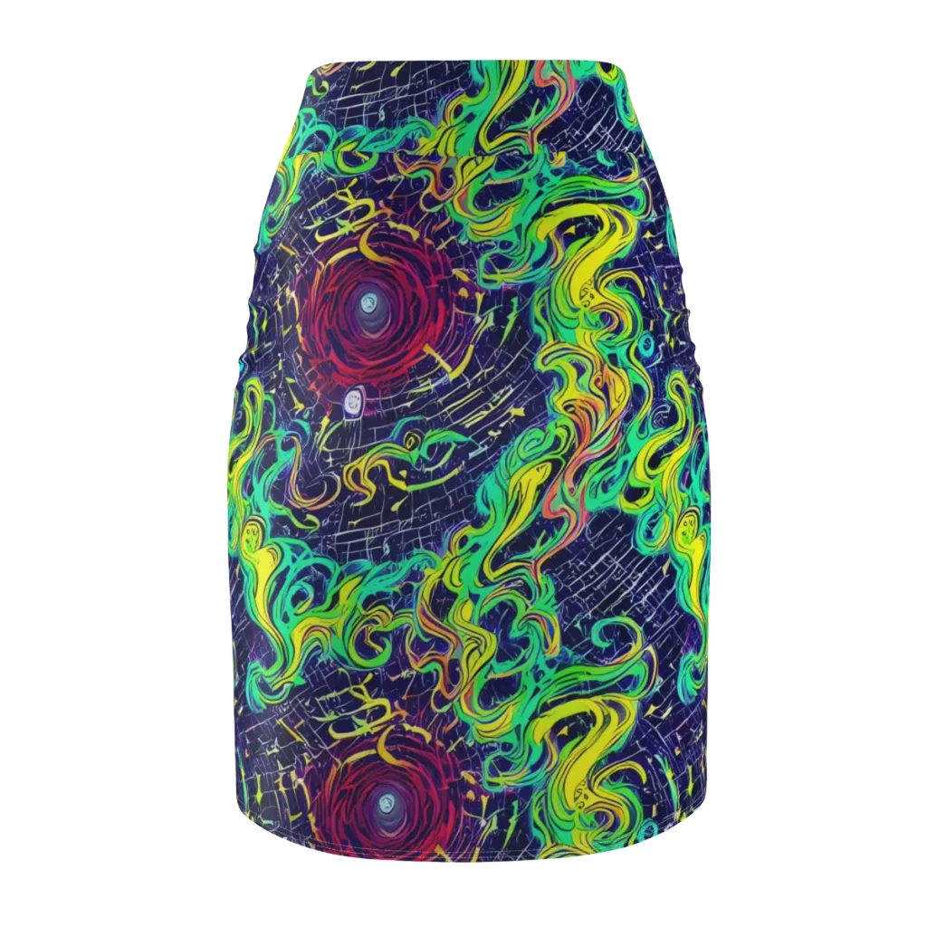Neon Whirlwind on Pencil Skirt — Back