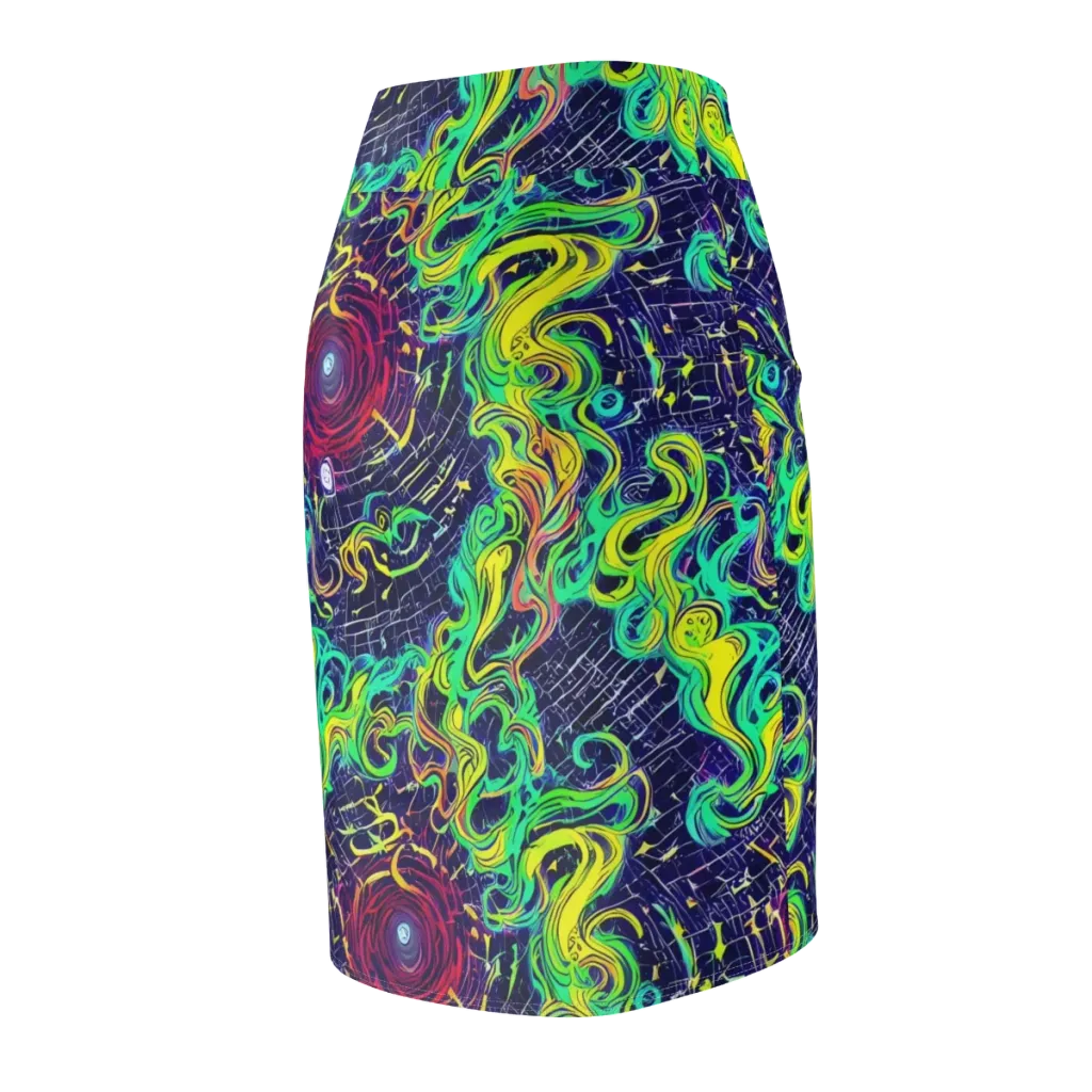 Neon Whirlwind on Pencil Skirt — Back Side