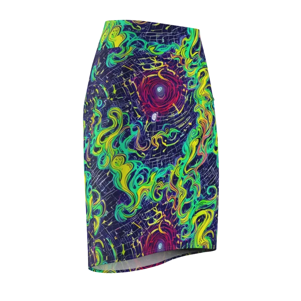 Neon Whirlwind on Pencil Skirt — Front Side