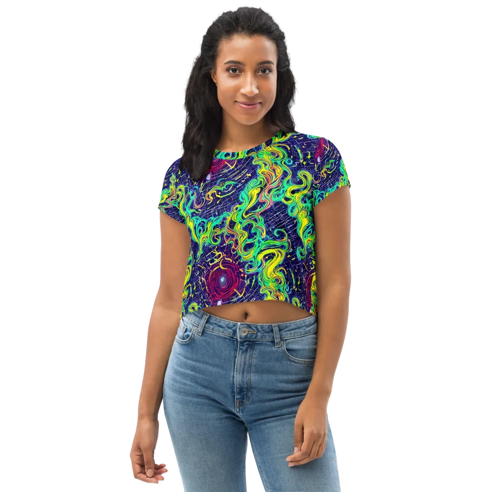 Neon Whirlwind on Crop Tee — Front